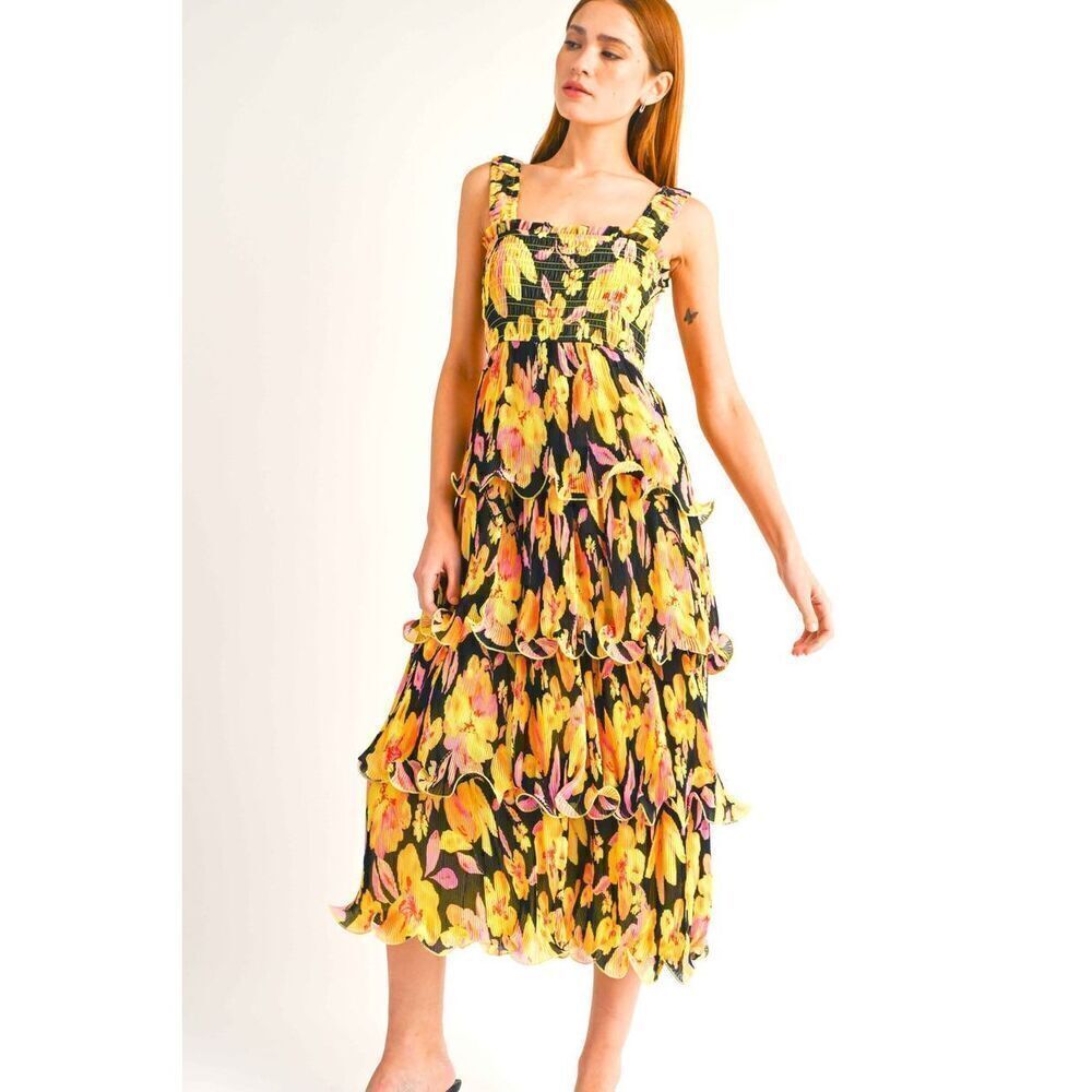 Reset By Jane Yellow Floral Midi Dress size S NWOT$160 - Picture 3 of 9
